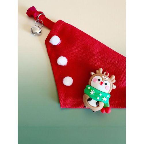 Christmas Squirrel Yılbaşı Kedi Bandanası | Ponponlu Kırmızı Noel Boyun Aksesuarı | Sevimli Sincap Figürlü Kedi Süsü