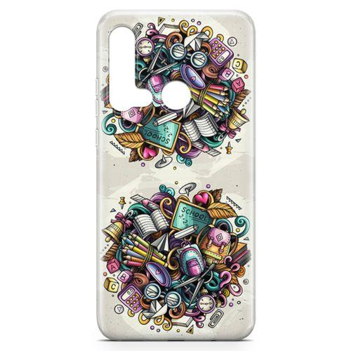 Huawei Nova 5i Kılıf Kırtasiye Malzemeleri Doodle Arka Kapak Koruma Desenli Full Koruyucu