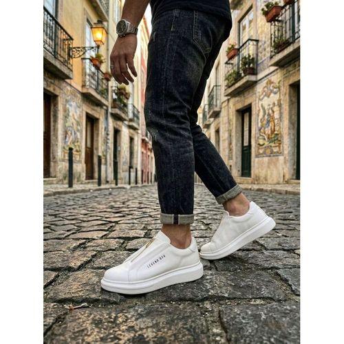 BA0310 BOA Kalın Yüksek Taban Fermuarlı Beyaz Erkek Ayakkabı