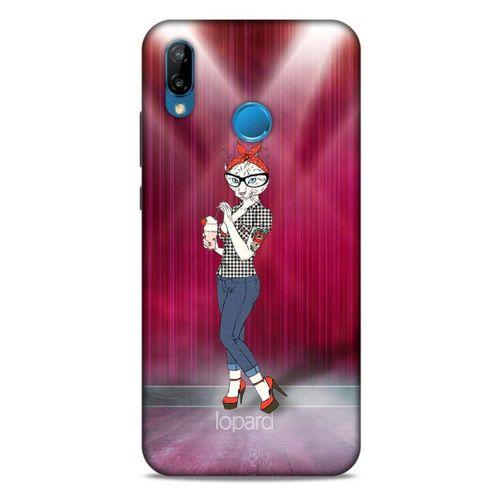 Huawei P20 Lite Kılıf FunnyMaX (50) Shockproof Kılıf Koyu Pembe Kedi