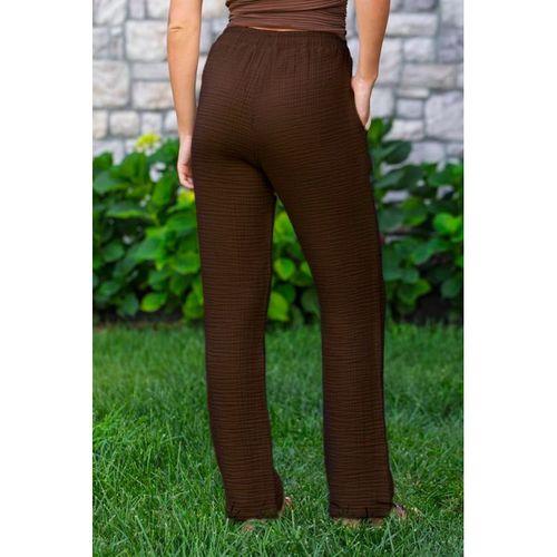 Beli Lastikli Multi Çift Cepli Müslin Kadın/Erkek Unisex Yazlık Pantolon Kahve Khv