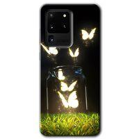 MRCİLETİSİM MRCİLETİSİM Samsung Galaxy S20 Ultra Kılıf HD Desen Baskılı Arka Kapak + Temperli Cam - Işıklı Kelebekler