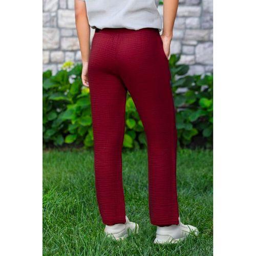 Beli Lastikli Multi Çift Cepli Müslin Kadın/Erkek Unisex Yazlık Pantolon Bordo Brd