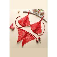 Kadın Kırmızı Dantelli Sütyen Külot Takımı