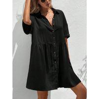 Kadın Kısa Kollu Yakalı önden Düğmeli Kısa Bürümcük Elbise
