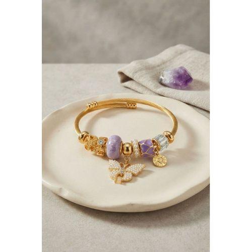 Mor Kelebek Model Gold Renk Charmlı Bileklik