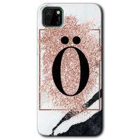 Huawei Y5P Kılıf HD Desen Baskılı Arka Kapak - Pembe Mermer Desenli Ö Harfi + Kırılmaz Cam