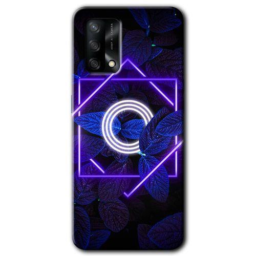 MRCİLETİSİM Oppo A74 Kılıf HD Desen Baskılı Arka Kapak + Temperli Cam - Dark Neon Yaprak O Harfi
