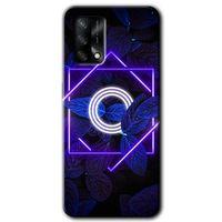MRCİLETİSİM Oppo A74 Kılıf HD Desen Baskılı Arka Kapak + Temperli Cam - Dark Neon Yaprak O Harfi