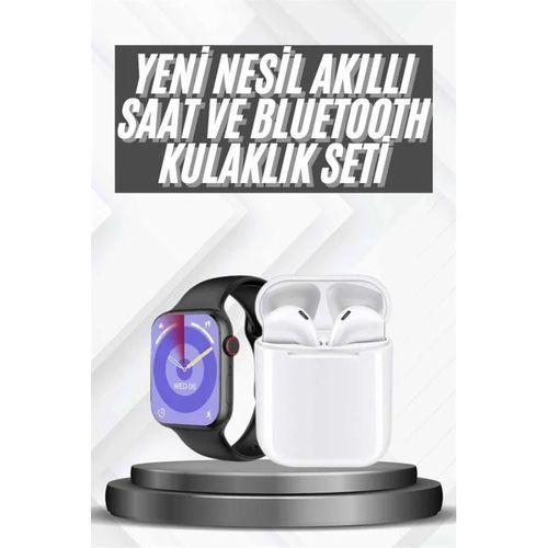 Akıllı Saat Gümüş Kasa Bluetooth Kulaklık Hediyeli Çok Fonksiyonlu İkili Set