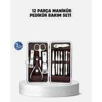 Özel Deri Çantalı 12 Parça Manikür Pedikür Bakım Seti Paslanmaz Çelik