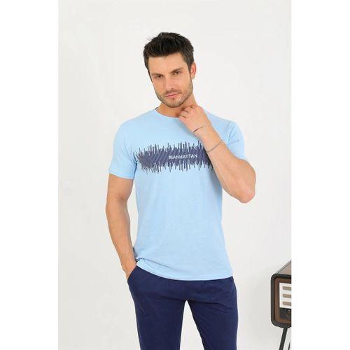Erkek Pamuk Kısa Kol Pijama Takım Mavi