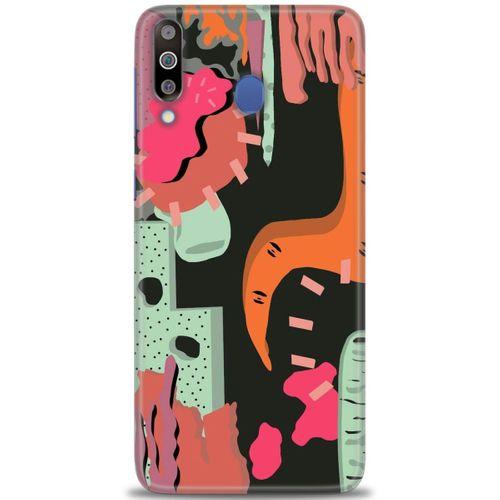 Samsung Galaxy M30 Kılıf HD Baskılı Kılıf - Turuncu Siyah + Tam Ekran Koruyucu