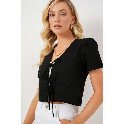 Kısa Kol Crop Bluz 958 - Siyah