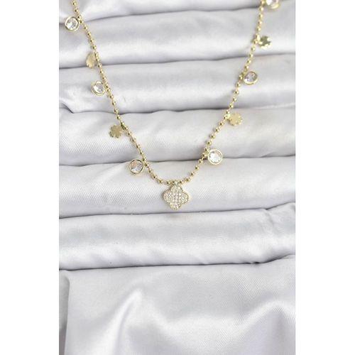 Pirinç Gold Renk Yonca Model Kadın Kolye