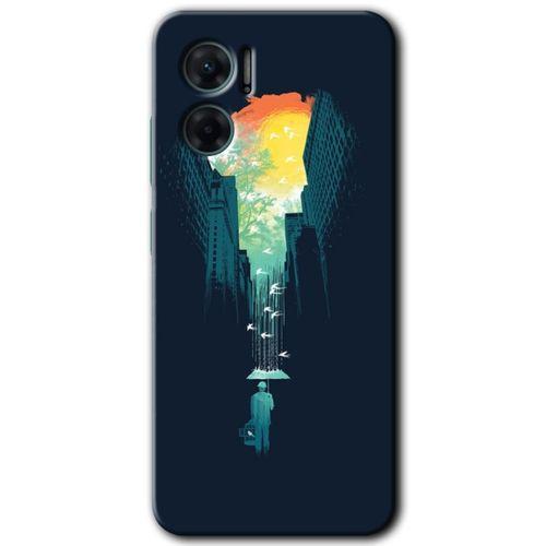 Potkal Hediye Fabrikası Xiaomi Redmi Note 11E HD Baskılı Kılıf + 9D Tam Ekran Koruyucu - City Bird Sky