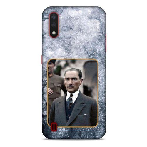 Samsung Galaxy A01 Kılıf Atatürk (32) Soft Silikon Kılıf Gri Buzul