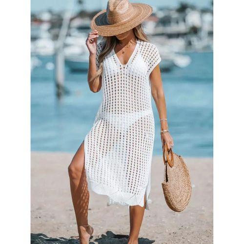 Kadın Sıfır Kol V Yaka Yanı Derin Yırtmaçlı Midi Boy Triko Elbise