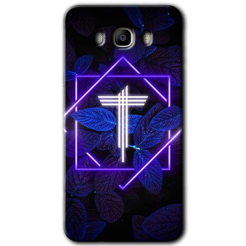 Galaxy J7 2016 Kılıf HD Desen Baskılı Arka Kapak - Dark Neon Yaprak T Harfi + Kırılmaz Cam