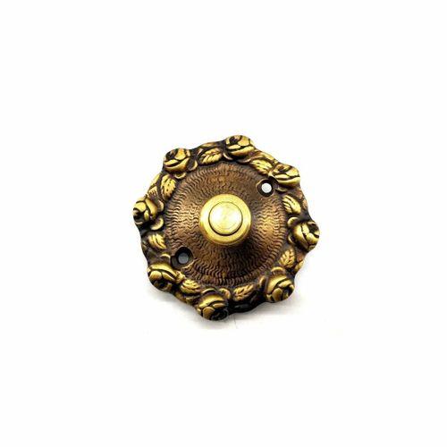 Antika Tarz Dekoratif Pirinç Güllü Kapı Zili - 75mm, Antik