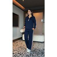 Kadın Uzun Kollu Fermuarlı Viskon Iki Iplik Bluz Ve Pantolon Ikili Takım