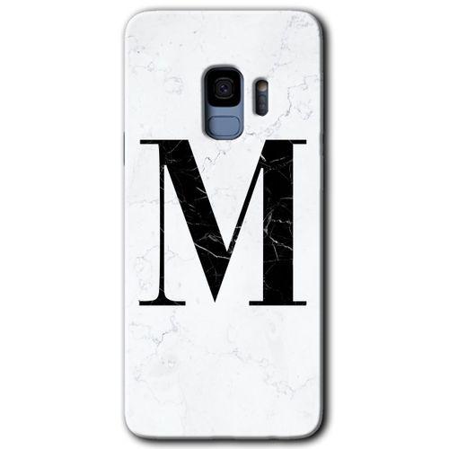 Galaxy S9 Kılıf HD Desen Baskılı Arka Kapak - Beyaz Mermer Desenli M Harfi + Kırılmaz Cam