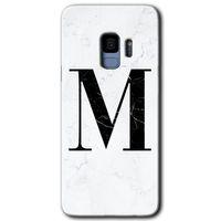 Galaxy S9 Kılıf HD Desen Baskılı Arka Kapak - Beyaz Mermer Desenli M Harfi + Kırılmaz Cam
