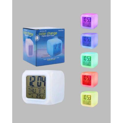 Termometre Ve Takvim Özellikli 7 Renk Değiştiren Küp Alarm Saati