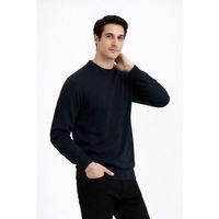 Erkek Bisiklet Yaka Triko Kazak Yumuşak Dokulu Pamuklu Ince Dokuma, Uzun Kollu Rahat Regular Kalıp - Lacivert