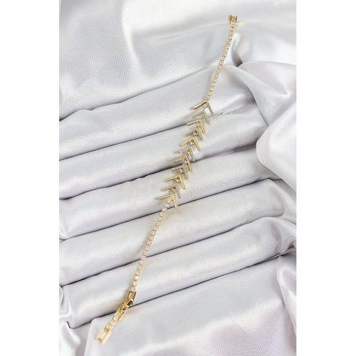Pirinç Gold Renk Zirkon Taşlı Balık Sırtı Kadın Bileklik