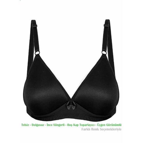 Alışveriş Meydanı Kadın Siyah Üçgen Görünümlü Boş Kap Süngerli Telsiz Sütyen