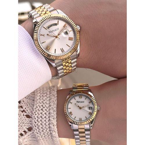 Ferrucci Çiftlere Özel Çelik Kordon Takvimli Kadran Sevgili Kombini Özel Çift Saati CFT.13029C01