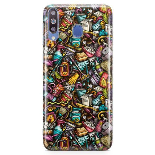 Samsung Galaxy M30 Kılıf Temizlik Malzemeleri Doodle Arka Kapak Koruma Desenli Full Koruyucu
