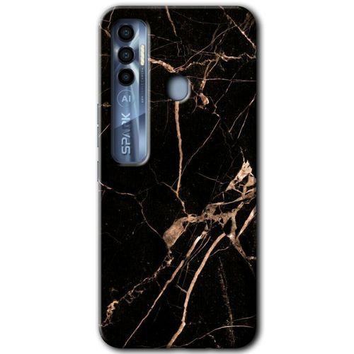Potkal Hediye Fabrikası Tecno Spark 7 Pro Kılıf HD Desen Baskılı Arka Kapak - Siyah Gold Mermer