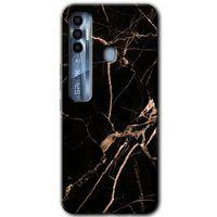 Potkal Hediye Fabrikası Tecno Spark 7 Pro Kılıf HD Desen Baskılı Arka Kapak - Siyah Gold Mermer