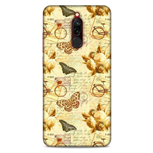 Xiaomi Redmi 8 Kılıf Kelebek Etkisi (33) Hybrid Kılıf Kahverengi Turuncu