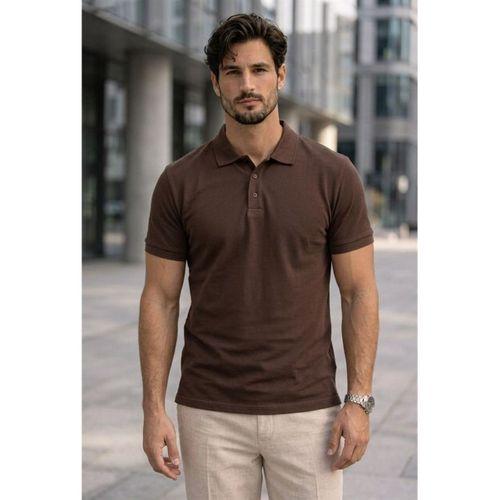 Orlando Oversize Polo Yaka Pike Kumaş Basic Düğmeli Relaxed Fit Erkek T-Shirt - Kahve