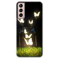 Galaxy S21 Plus Kılıf HD Desen Baskılı Arka Kapak - Işıklı Kelebekler + Kırılmaz Cam