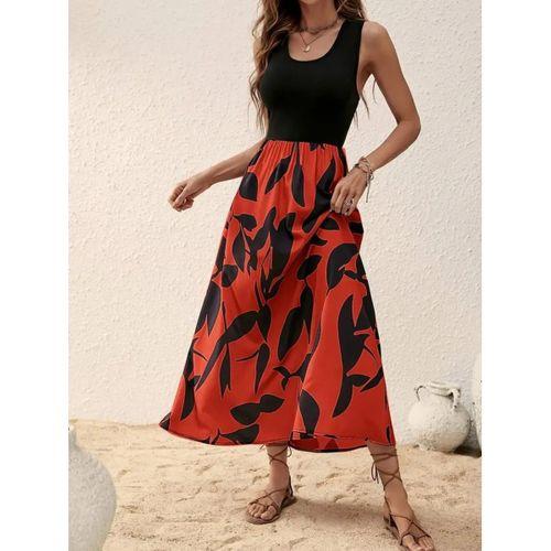 Kadın Askılı Yuvarlak Yaka üst Viskon Alt Desenli Uzun Süprem Elbise