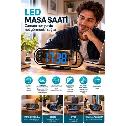 Modern Dijital Led Masa Saati Alarm Özellikli 12 24 Saat Seçenekli Sıcaklık Göstergeli Ekran