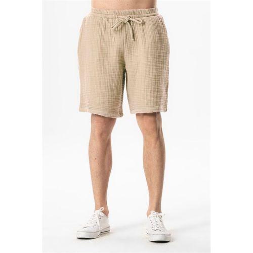 Beli Lastikli Rüzgar Kadın/Erkek Unisex Müslin Yazlık Şort Vizon Vzn