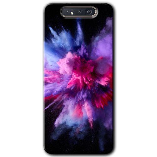 Potkal Hediye Fabrikası Samsung Galaxy A80 HD Baskılı Kılıf + 9D Tam Ekran Koruyucu - Color Splash Purple