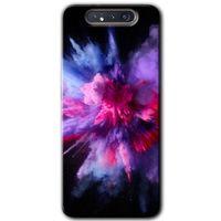 Potkal Hediye Fabrikası Samsung Galaxy A80 HD Baskılı Kılıf + 9D Tam Ekran Koruyucu - Color Splash Purple