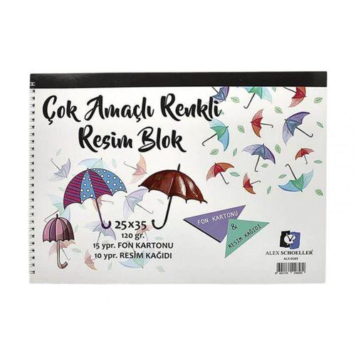 ALEX SPİRALLİ RENK ÇOK AMAÇLI RESİM DEFTER 120 gram (25* 35 cm) 25 Yaprak (ALEX -0589)