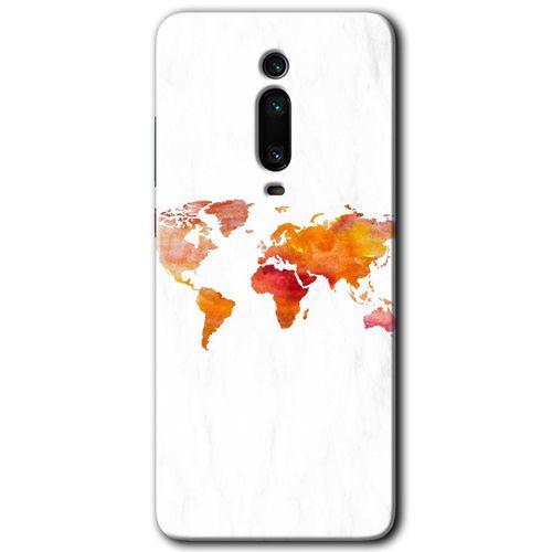 MRCİLETİSİM Xiaomi Mi 9T Kılıf Baskılı Kapak - Dünya Haritası + 5D Tam Kaplayan Cam