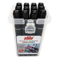 STİLO ÇİFT UÇLU PREMİUM AKRİLİK MARKER PP KUTU 12 Lİ SİYAH