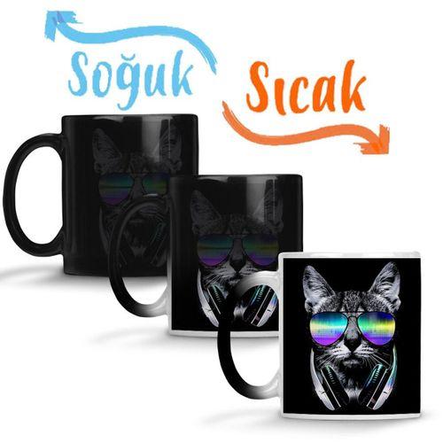 Havalı DJ Cool Kedi Sihirli Kupa Bardak Porselen