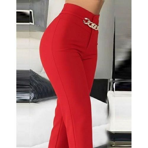 Kadın Yüksek Bel önden Zincir Detaylı Ithal Krep Pantolon
