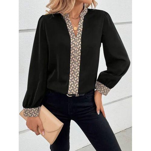 Kadın Uzun Kollu V Hakim Yakalı Desenli Ithal Krep Bluz