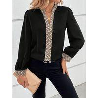 Kadın Uzun Kollu V Hakim Yakalı Desenli Ithal Krep Bluz